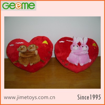 JM6530-4 Valentine Plush Heart Pillow with Hugging Double Monkey