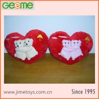 JM6530-1 Plush Heart Pillow with Hugging Double Bear