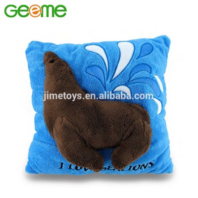 JM9061 Soft Fuzzy 2D Raised Stuffed Sea Lion Decorative Throw Pillow