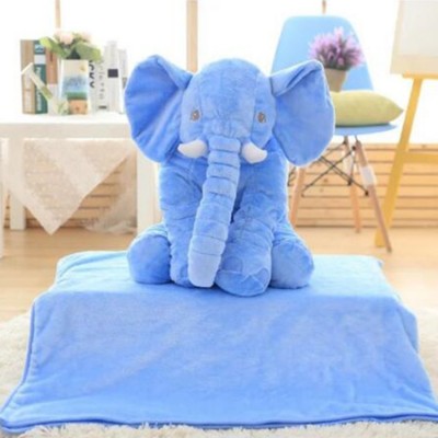 Blue Pink 60cm Stuffed Elephant Plush Toy with Blanket