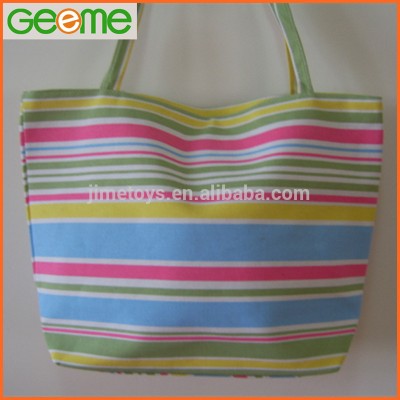 GM286A Printed Stripe Cotton Canvas Beach Tote Bag