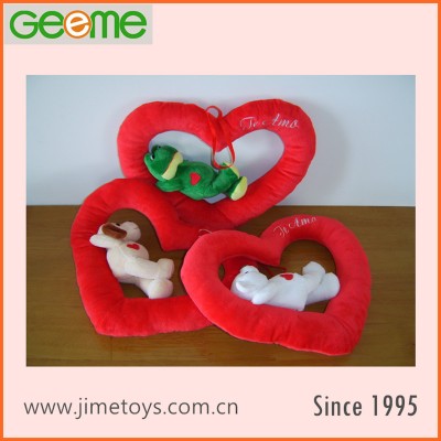 JM6529 Plush Red Love Heart with Bear Dog Toy